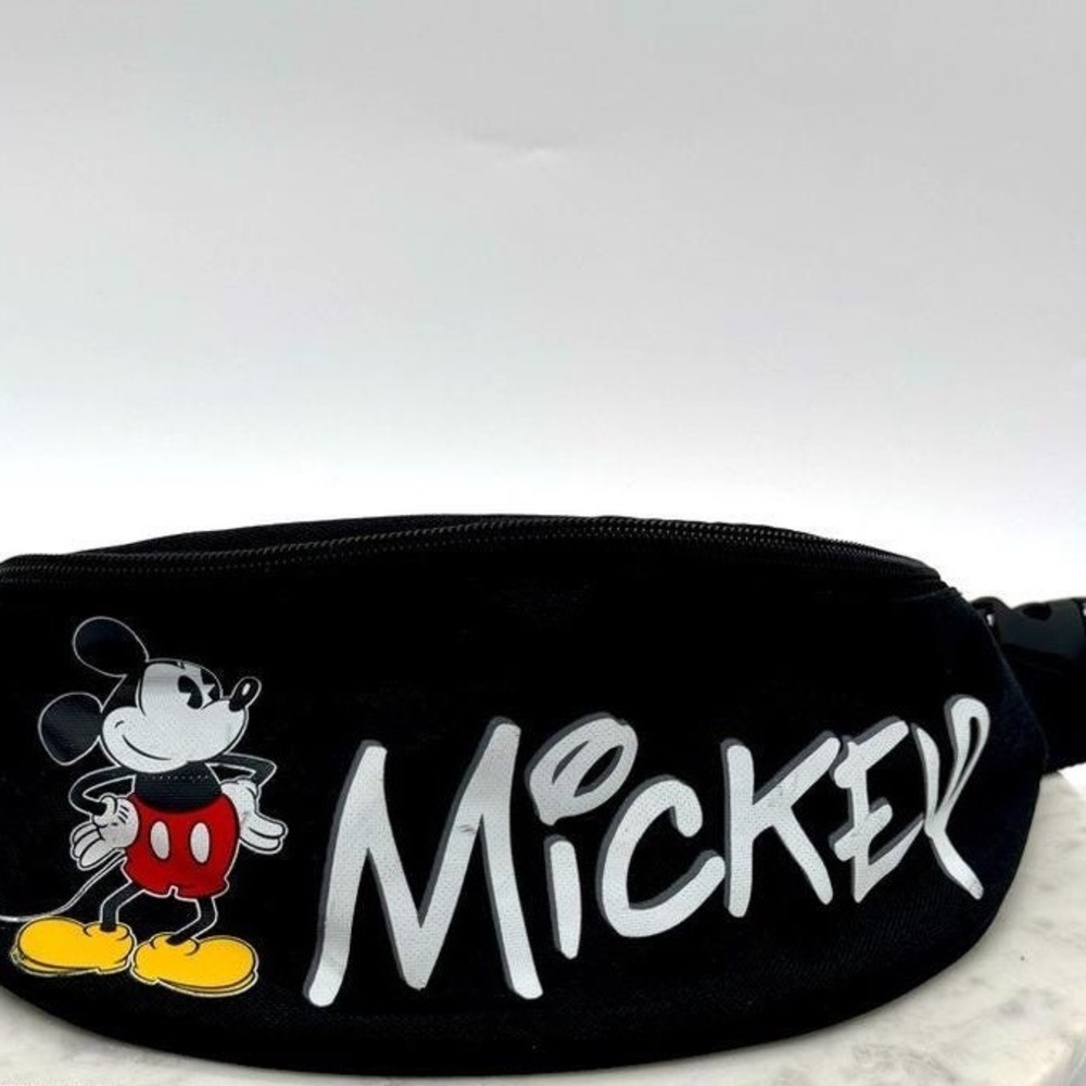 Y2K Disney Mickey Mouse Fanny Pack Black Canvas Waist Bag Adjustable Travel
